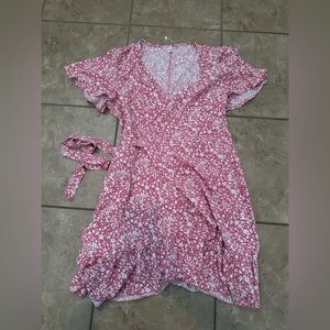 PINK FLORAL WRAP MINI DRESS